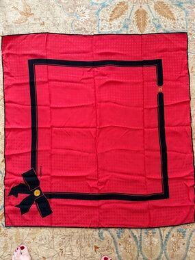 Authentic CHANEL vintage 80s RARE CC LOGO jacquard base  red silk scarf